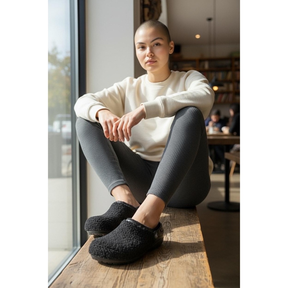 Crocs Clog Shoes Unisex Black Classic Fuzz Mania Cozy Warm Size M5/W7‎